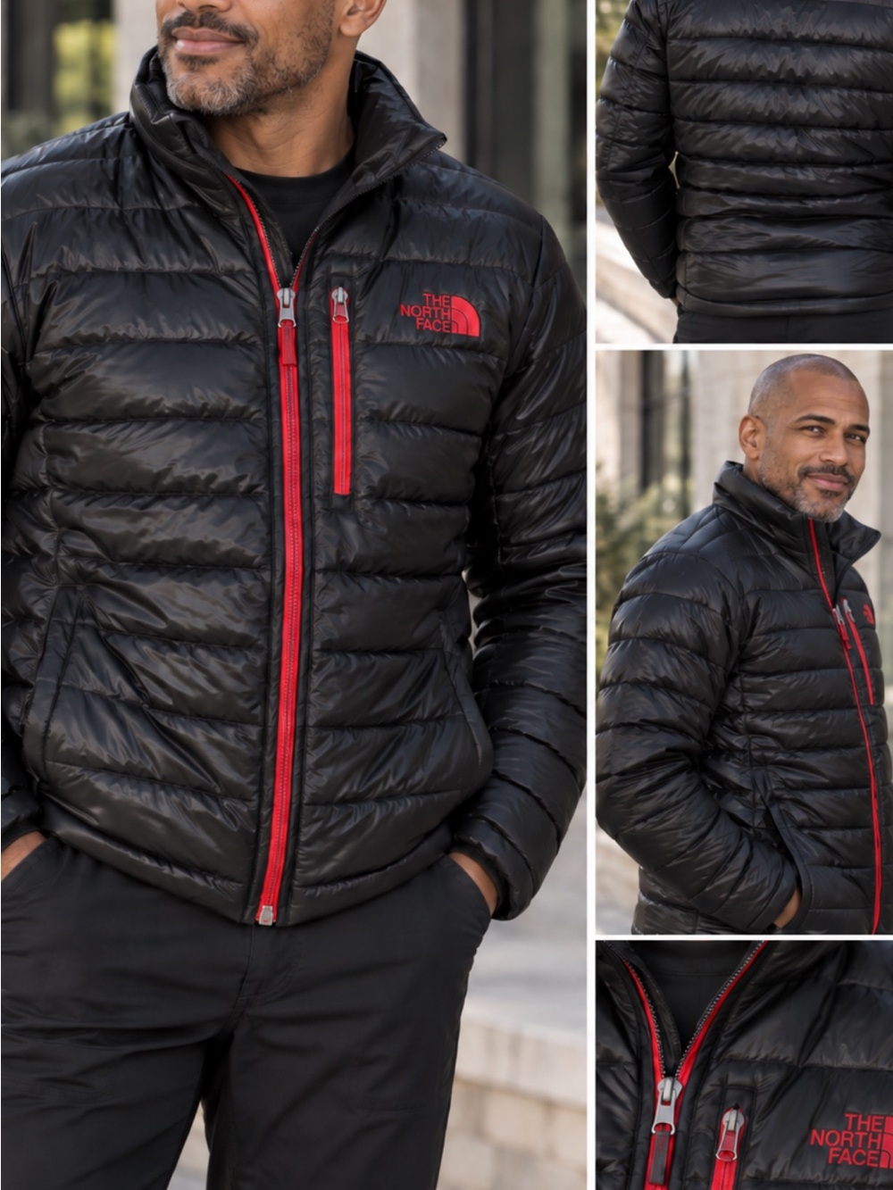 The North Face Men’s Black Puffy Jacket with Red Trim size Large great condition
